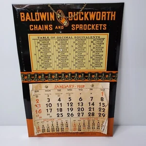 Rare Antique 1938 Baldwin Duckworth Chains And Sprockets Metal Sign Calendar - Picture 1 of 10