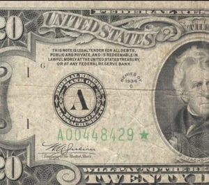 1934-C $20 BOSTON STAR BANCONOTA RISERVA FEDERALE FRN Fr 2057-A* 48429 - Foto 1 di 3