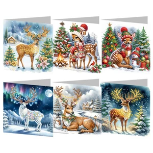 6Pcs Christmas Reindeer DIY Diamond Painting Card Diamond Drawing Greeting Card - Picture 1 of 5