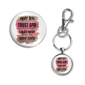 Pray Trust Laugh Have Faith Silver Key Chain Purse Charm Carabiner Clip - Picture 1 of 2