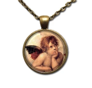 Guardian Angel Sistine Madonna Sanzio Vintage Handmade R Glass Pendant Necklace - Picture 1 of 10