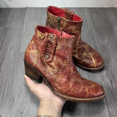Botines Ferrini Lizard para mujer rojo dorado talla 8,5 B con cremallera Foto 1 de 4