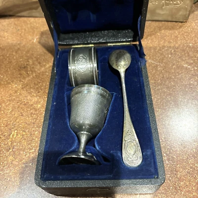 ancien coffret coquetier rond de serviette metal argenté epok fin XIXe - Photo 1/4