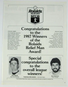 1987 Rolaids Relief Man Award Dave Righetti Steve Bedrosian Baseball Print Page - Picture 1 of 1