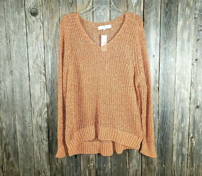 NUEVO Suéter Loft Coral Naranja 16W 18W Para Mujer Brillo Acanalado Cuello en V 1X  Foto 1 de 4