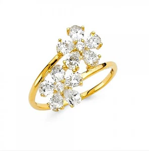 14K Genuine Yellow Gold Fancy Flower Ring with Man made Diamonds - Picture 1 of 1