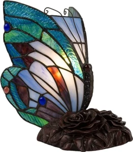 Vintage Tiffany Stil Schmetterlingslampe bunt Buntglas LED Tisch Schreibtischleuchte - Bild 1 von 1