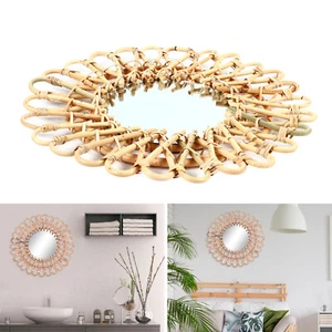 Hanging Wall Round Mirror Home Rattan Nordic Wicker Home Decor Art Mirrors US - Picture 1 of 7