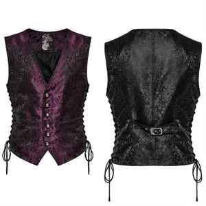 PUNK RAVE Men Purple Steampunk Gothic Vampire Visual Jacquard Vests Waistcoat - Picture 1 of 20