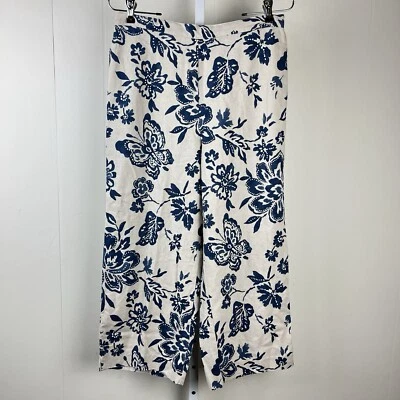 Pantalones Alfred Dunner Pierna Ancha Lino Rayón Azul Crema Floral Mujer Talla 10 Foto 1 de 4