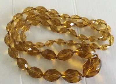 Vintage  Art Deco Multi Faceted Honey Amber Colour Glass Bead Necklace 80cm - Image 1 of 4