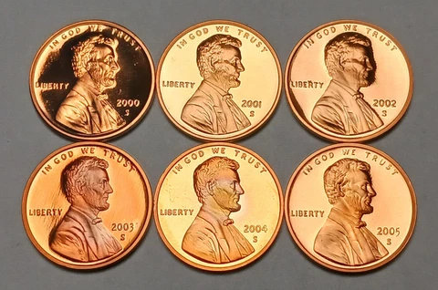 6x Proof Coins - Lincoln Memorial Cent Lot - Consecutive 2000-2005 Date Run Cover