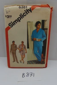 Pajamas Shorts Shirt Pants Mens Sz 42-44 Simplicity 6381 Sewing Pattern Uncut - Picture 1 of 7