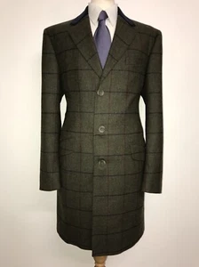 CHARLES TYRWHITT - Mens Long GREEN COVERT TWEED WOOL COAT - 42 Reg - GORGEOUS - Picture 1 of 11
