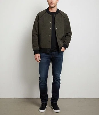 Banana Republic Mens Buttons Wool Birdseye Bomber Sweater Jacket Dark Gray XL - Image 1 of 4