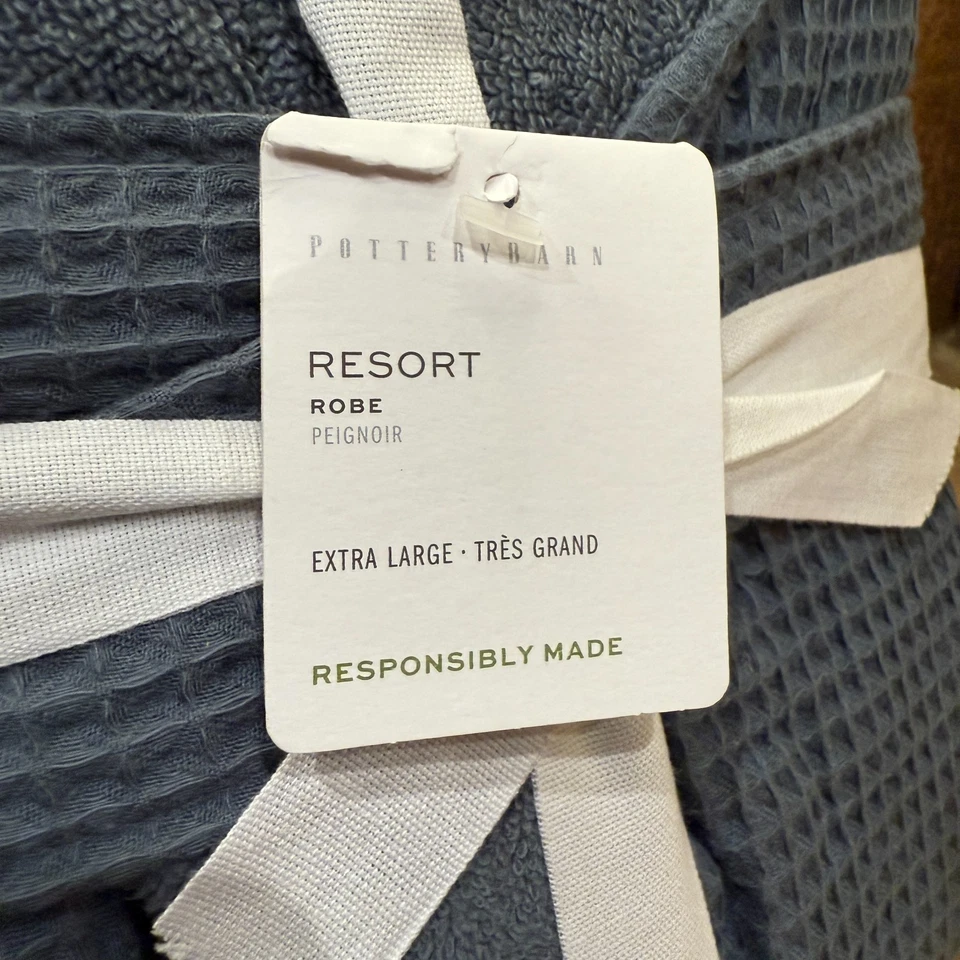 POTTERY BARN WAFFLE WEAVE RESORT ROBE, SIZE XL~ STEEL BLUE (NO MONO) HYDROCOTTON - Image 1 of 4
