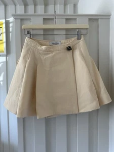 Valentino Pleated Mini Skirt IT38 UK6 XS Wool Silk Pale Yellow Vintage Y2K 2000s - Picture 1 of 16