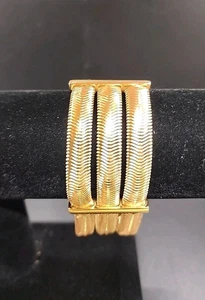 JTV Moda 18K Yellow Gold Over Bronze 3-Row Snake Link 7-8" Bracelet BEC773B-7 - Picture 1 of 8