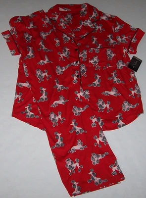NWT Kate Spade RED/BLACK/PINK POODLE DOGS Soft Knit Cropped Pajama Set Women's M - Image 1 of 4