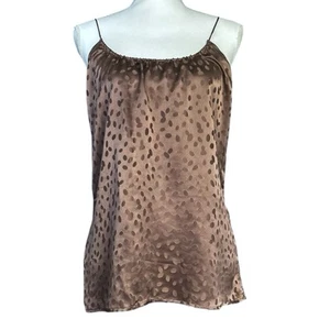 TUCKER 100% Silk Camisole Top Brown sz S Spaghetti Straps Subtle Oval Dot Print - Picture 1 of 7
