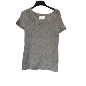 American Eagle AE Damen L grau Wolle Strick Kurzarm Oberteil  - Bild 1 von 7