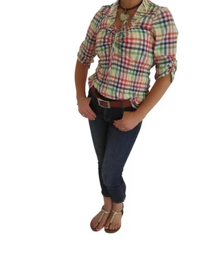 Trachtenbluse Trachten Damen Karobluse Dirndlbluse Freizeit Kariert Halbarm 38 - Bild 1 von 4