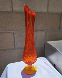 Vintage Fenton Amberina Orange Art Glass Hobnail Swung Glass Vase MCM 18-1/2" - Picture 1 of 16
