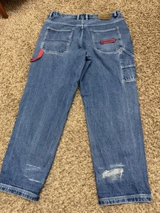 Pantalones de mezclilla holgados vintage La Meca doble rodilla azul Y2K grunge patinador para hombre 42x34 - Imagen 1 de 11