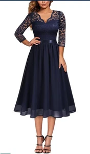 Neu mit Etikett Missmay Retro V-Ausschnitt Spitze Chiffon Partykleid Small - Bild 1 von 17