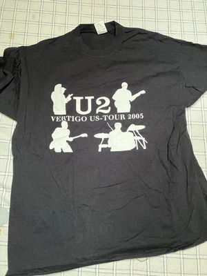 Vintage U2 T Shirt Men's (L) Vertigo 2005 Tour Concert Bandshirt Maglietta Nera - Immagine 1 di 2