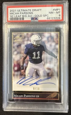 2021 Leaf Ultimate Draft Micah Parsons Auto Gold /10 PSA 8 #MP1 Cowboys/Packers  - Image 1 of 2
