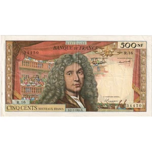 [#336736] Francia, 500 Nouveaux Francs, Molière, 1964-01-02, R16, MBC - Picture 1 of 2