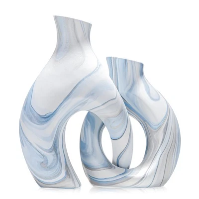 Juego de 2 jarrones azules, jarrón costero moderno para flores, jarrones blancos para mesa C... Foto 1 de 4