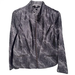 Notations PETITE Sz PL Long Sleeve Career Zip Jacket in Black Gray Reptile Print - Picture 1 of 9