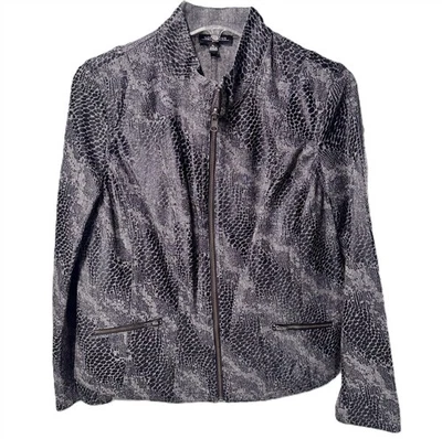 Notations PETITE Sz PL Long Sleeve Career Zip Jacket in Black Gray Reptile Print - Image 1 of 4