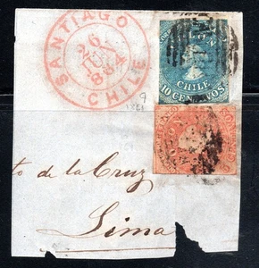 CHILE, FRAGMENTO DE SOBRE, COLONES PRIMERAS EMISIONES, ver descripcion (AGOS019) - Picture 1 of 1
