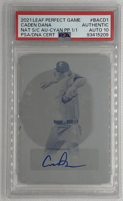 2021 Leaf Perfect Game Caden Dana #BACD1 Placa de Impressão Ciano 1/1 RC PSA 10 🌶️🥵 - Imagem 1 de 3