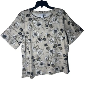 Top manga corta estampado floral Liz Claiborne para mujer talla XXL beige algodón NUEVO - Imagen 1 de 8