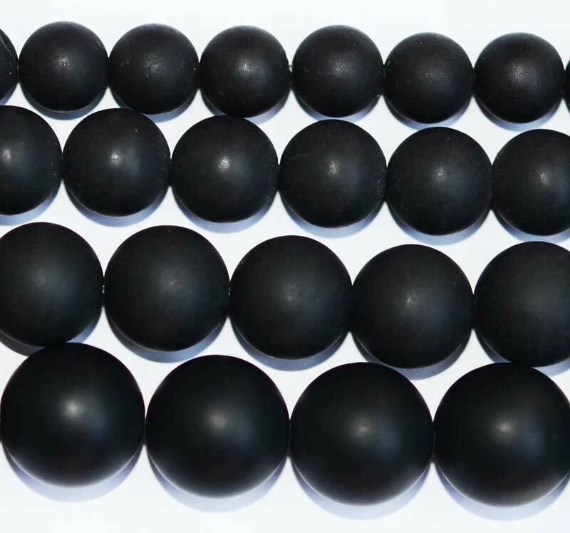 Natural Frost Onyx Black Agate Round Gemstone Beads 15'' DIY Making Jewelry - Image 1 of 1