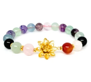 Gold Lotus Fluorite Gemstone Bracelet, Protection for Pregnancy and Childbirth - Picture 1 of 11