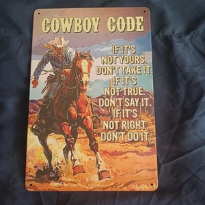 8"X12" Metal Sign Wall Art Home Decor Kitchen Inside/Outside Cowboy Code - Picture 1 of 1
