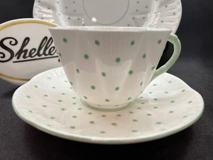 SHELLEY DAINTY GREEN POLKA DOTS CUP, SAUCER AND 8" PLATE # 13748/G - Picture 1 of 9