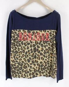 Maison Scotch Damen T-Shirt ~ L Marineblau Tiermuster Logo Langärmelig - Bild 1 von 10