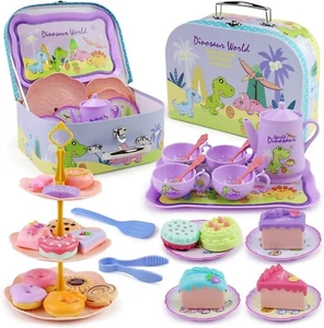 41 Teile Dinosaurier Tee Party Set Blech Spielset mit Tragetasche & Süßigkeiten - Bild 1 von 7