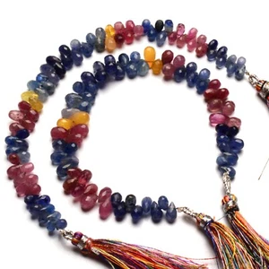 Natural Multi Sapphire Gem 7x5 to 8x6mm Size Teardrop Cut Briolette 8" Strand - Picture 1 of 6