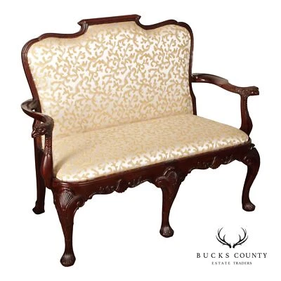 Maitland Smith Georgian Style Carved Mahogany Settee - Image 1 of 4