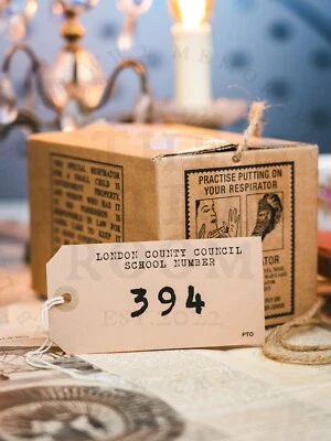 WW2-1940s Air Raid Children's-PROP Gas Mask Box with London Borough ID label - Image 1 of 4