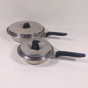Ekco Flint Ware Stainless Steel Skillet Fry Pan 7" and 9.5" With Covers USA Made - Bild 1 von 12