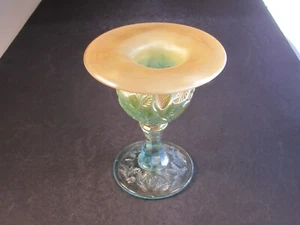 RARE FENTON FOR LEVAY AQUA OPALESCENT CARNIVAL GLASS SPITTOON SHAPED TOP VASE - Picture 1 of 7