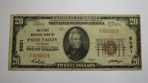 $20 1929 Pauls Valley Oklahoma National Currency Bank Note Bill #5091 Low Serial - Picture 1 of 3